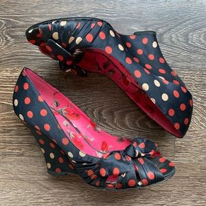 Betsey Johnson Satin Polka Dot Wedges